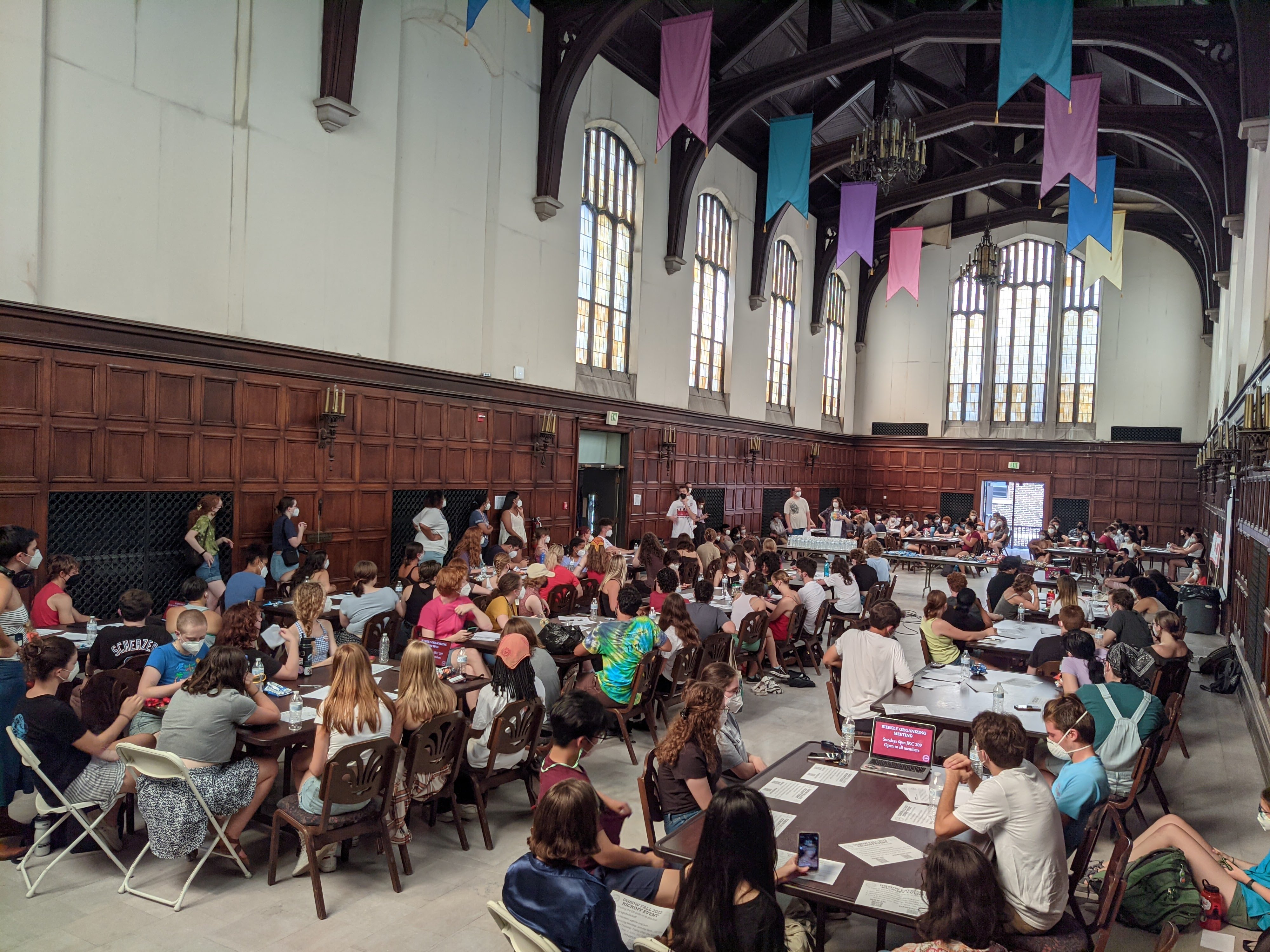 A photograph of hundreds of student-workers gathered in Main Quad