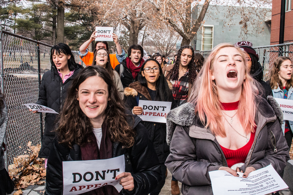 Student protesters marching